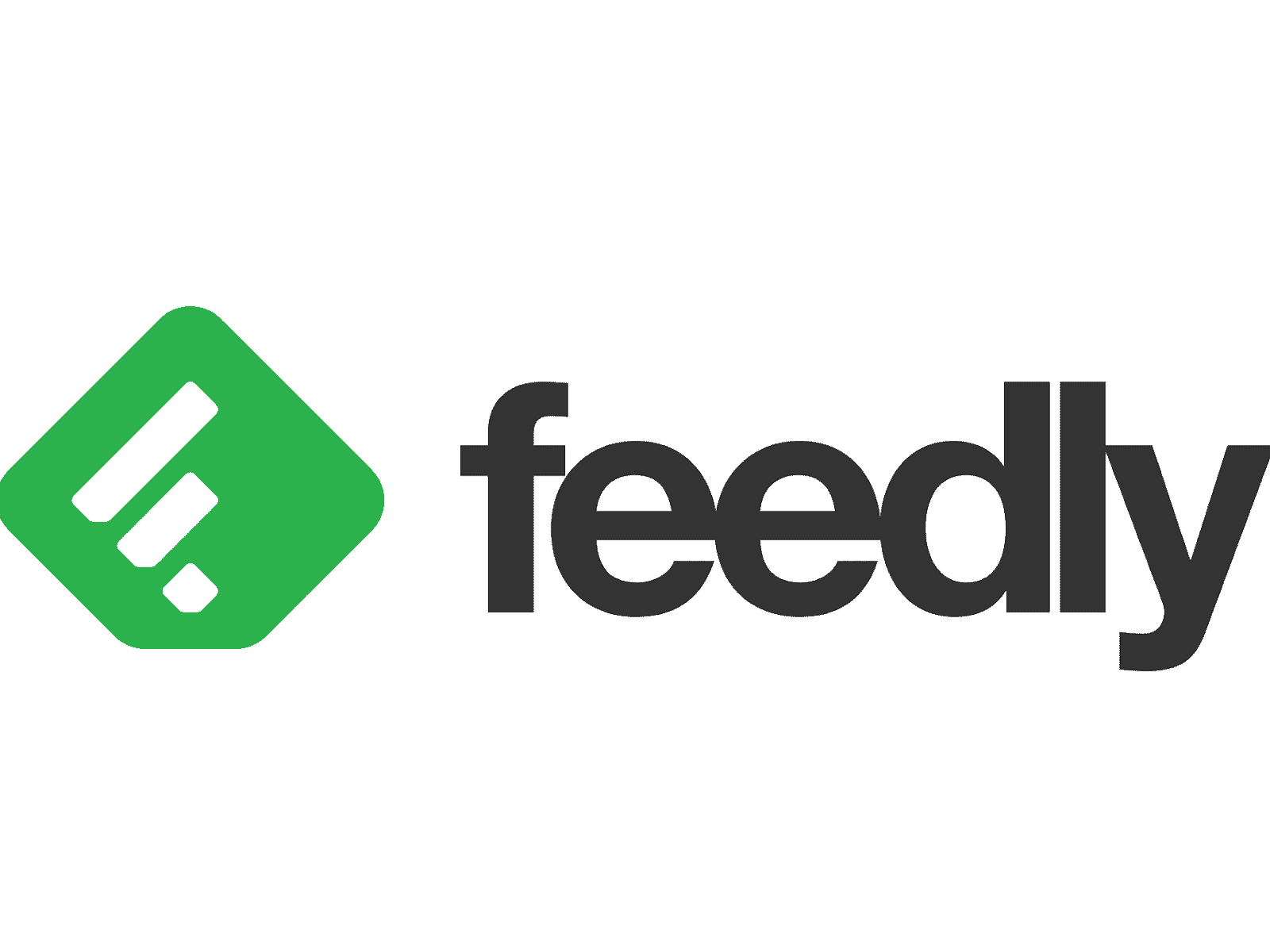 feedly logo in black on a white background with a green square tilted on its side